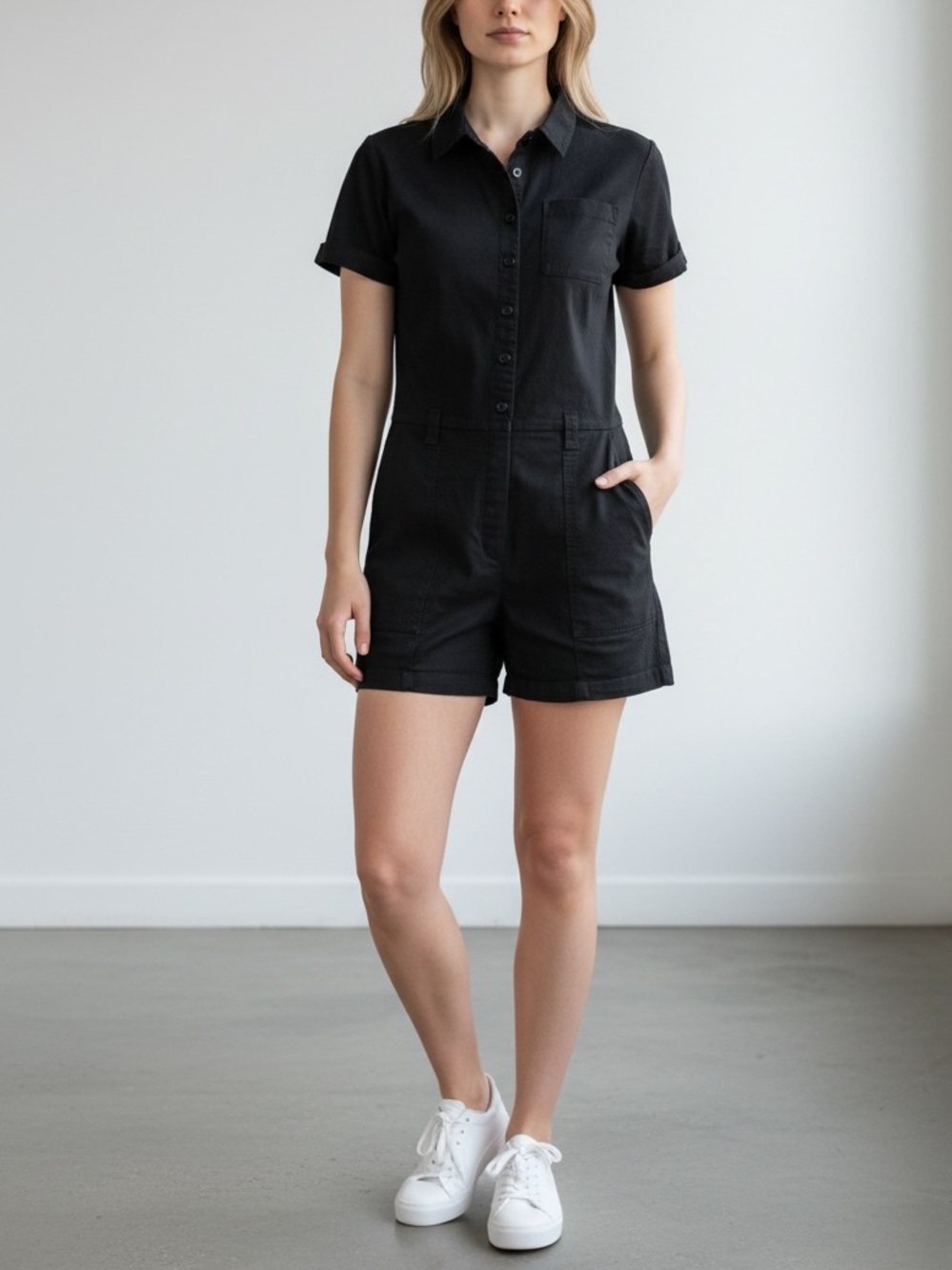 Miss Sixty Black Short Sleeve Button Romper